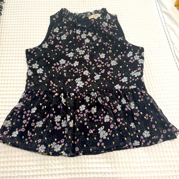 LOFT Sleeveless Gold Front Ruffle High Neck top with Peplum Hem - Size Small - Picture 1 of 7
